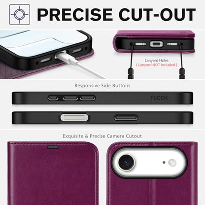TUCCH Wallet Case for iPhone Air (6.5") 2025, 4 Card Slots, Plum Purple | RFID Blocking, Viewing Stand, Shockproof TPU Shell, PU Leather, Magnetic Closure, Protective Folio Flip Cover - color: Plum Purple