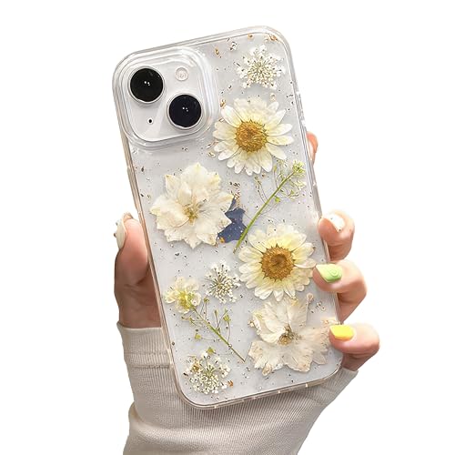 IAIYOXI for iPhone 11 Pro Max Clear Case with Pressed Real Flowers Design - Glitter Cute White Floral Pattern, Slim Soft TPU Protective Phone Cover for Women and Girls (Clear White) - color: Clear White, size: iPhone 11 Pro Max