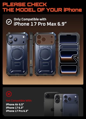 SUPCASE for iPhone 17 Pro Max Case with Built-in Kickstand, Azure | Camera Control Cover, Compatible with MagSafe, Anti-Slip Grip, Military-Grade Protection, Rugged Magnetic Phone Case, UB Grip - color: Azure, size: iPhone 17 Pro Max