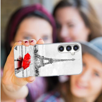 for Samsung Galaxy S24 FE Case for Girl Women Men, Full Protective Shockproof Slim Soft TPU Clear Phone Cover Cases for Galaxy S24 FE,Romantic France Paris Eiffel Tower Red Umbrella - color: A Eiffel tower in the rain