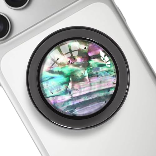 Natural Sea Shell Mother of Pearl Black Clear Magnetic Phone Grip Compatible with Magsafe，Collapsible Mobile Phones Stand Holder for Smartphone Tablet Cell Phone Accessory - Green Purple - color: Green Purple