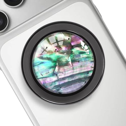 Natural Sea Shell Mother of Pearl Black Clear Magnetic Phone Grip Compatible with Magsafe，Collapsible Mobile Phones Stand Holder for Smartphone Tablet Cell Phone Accessory - Green Purple - color: Green Purple