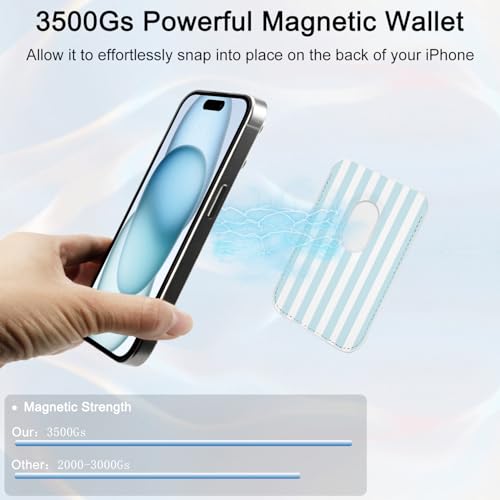 uCOLOR Upgraded Magnetic Cell Phone Wallet Card Holder-Compatible with MagSafe for iPhone 17/16/15/14/13/12 Series, Leather Magnetic Phone Wallet (Blue Stripes) - color: Blue Stripes
