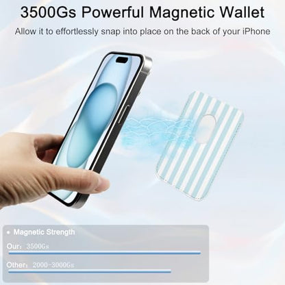 uCOLOR Upgraded Magnetic Cell Phone Wallet Card Holder-Compatible with MagSafe for iPhone 17/16/15/14/13/12 Series, Leather Magnetic Phone Wallet (Blue Stripes) - color: Blue Stripes