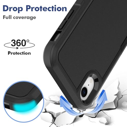 for iPhone XR Case: Dual Layer Protective Heavy Duty Cell Phone Case Shockproof Rugged Bumper Tough with Screen Protector - 16ft Military Grade Drop Tested for Appple iPhone XR (6.1 inch), Black - color: Black (PC) + Black (TPU)