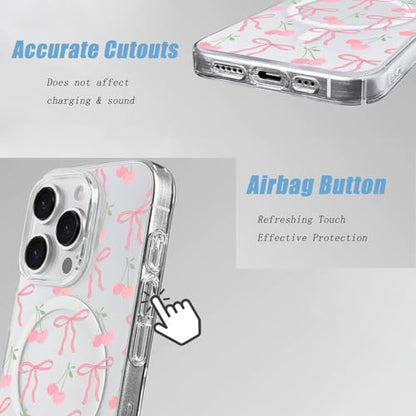 Magenetic Bow Case Compatible with Magsafe for iPhone 11, Clear Phone Cover with Cute Cherry Pattern Soft TPU Hard Back Shockproof Protective Case for iPhone 11 - size: for iPhone 11