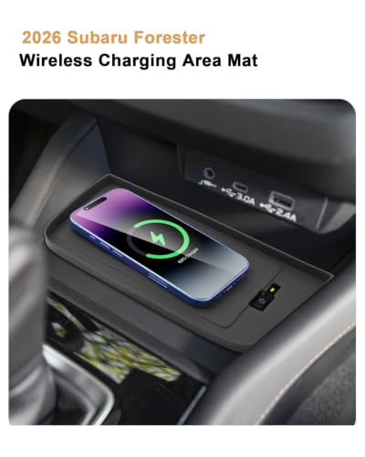 Center Console Wireless Charging Mat for 2026 Subaru Forester/Hybrid - Silicone Non-Slip Charger Area Protective Mat Compatible with 2026 Forester Hybrid All Trim Accessories