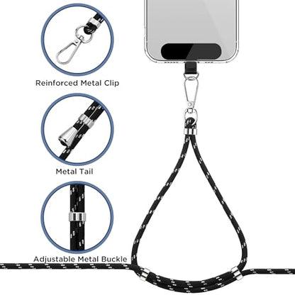 CACOE Phone Lanyard, Black Silver, 2 Pcs - color: Black Silver, size: 30"（Neck Strap×1）+8"（Wrist Strap×1）