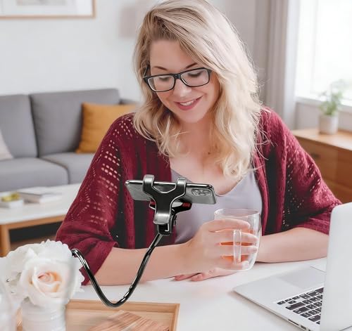Gooseneck Phone Holder for Bed, Adjustable Clamp for Desk - 360° Cell Phone Clips Bed Stand Holder, Mount Stand Long Flexible Lazy Arm Clips Holder for Cellphone (Black) - color: Black