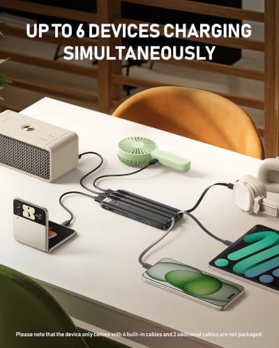 charmast Portable Charger Built-in Cables, 10000mAh Slim Power Bank Pocket - color: Black