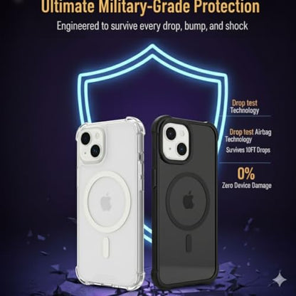 Compatible with Pack of 2 Case iPhone 14/15 Plus Case Clear MagSafe + Black, 2.5mm Shockproof Military Grade Drop Protection, Hard Transparent Anti Yellowing Back - color: Clear MagSafe + Black, size: IPHONE 14/15 PLUS