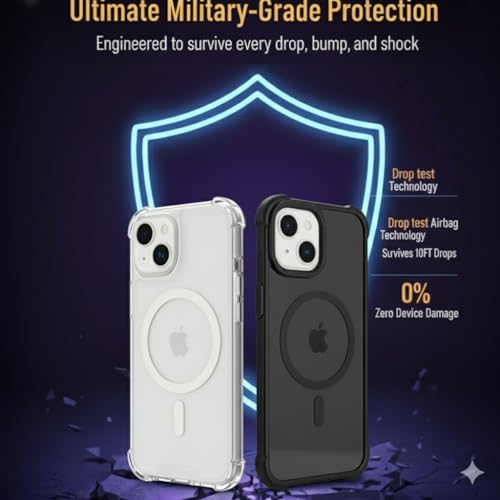 Compatible with Pack of 2 Case iPhone 15 Case Clear MagSafe + Black, 2.5mm Shockproof Military Grade Drop Protection, Hard Transparent Anti Yellowing Back - color: Clear MagSafe + Black, size: IPHONE 15