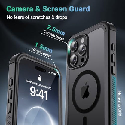 jaroco Magnetic for iPhone 15 Pro Case Heavy Duty Protection Black | Compatible with MagSafe,Military Grade Drop Protection,Translucent Matte,Non-Slip,Shockproof 2-Layer Durable Bumper Case - color: Black, size: iPhone 15 Pro