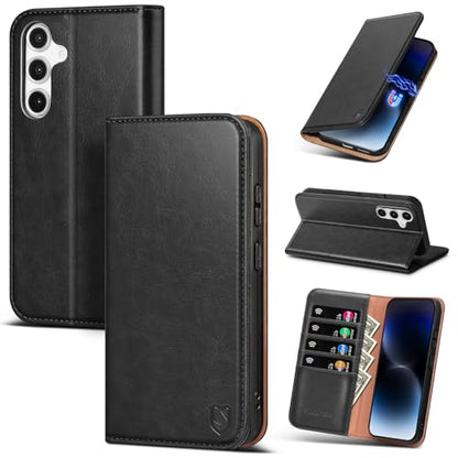 Compatible with Samsung Galaxy S25 Case Wallet with Card Holder [4 Card Slots] Kickstand [RFID Blocking] PU Leather Phone Case Flip Folio Protective Cover TPU Shockproof,Black - color: Black, size: Samsung Galaxy S25 5G