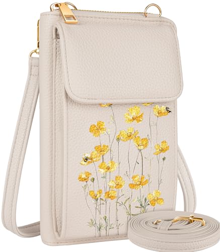Miss Adola Phone Purse for Women Leather Crossbody Bag | Large Phone Pocket, Magnetic Snap, Zipper Pocket, 4 Card Slots, Adjustable Shoulder Strap, Leather Small Purse for Daily Use - color: Daisy