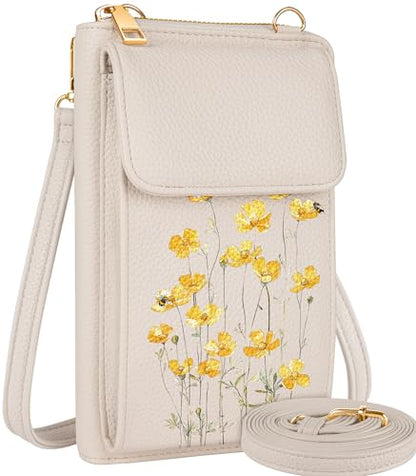 Miss Adola Phone Purse for Women Leather Crossbody Bag | Large Phone Pocket, Magnetic Snap, Zipper Pocket, 4 Card Slots, Adjustable Shoulder Strap, Leather Small Purse for Daily Use - color: Daisy