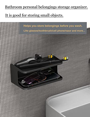 Bedside Wall Shelf Organizer, Small Bedside Shelf, (Black) - color: Black