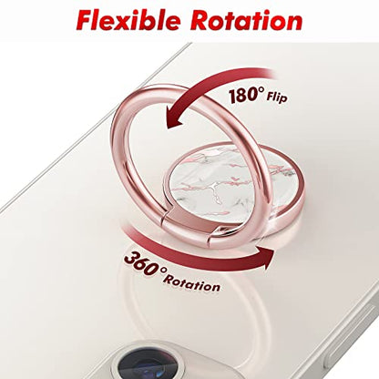 Phone Ring Grip Holder, 360° Rotation Cell Phone Grip Stand, Finger Ring Stand, Metal Finger Ring Grip Kickstand Compatible with iPhone 17 Pro Max 16 15 14 13 12 Magsafe Accessories, Marble - color: Marble
