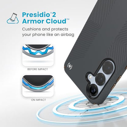 Speck Samsung Galaxy S25 Plus Case - Magnet Case, 13-Foot Drop Protection, No-Slip Grips - Samsung S25 Plus Case Magsafe - Raised Bezel and Enhanced Buttons - Presidio 2 Grip(Pack of 1) - color: Charcoal Grey/Cool Bronze, size: Galaxy S25+