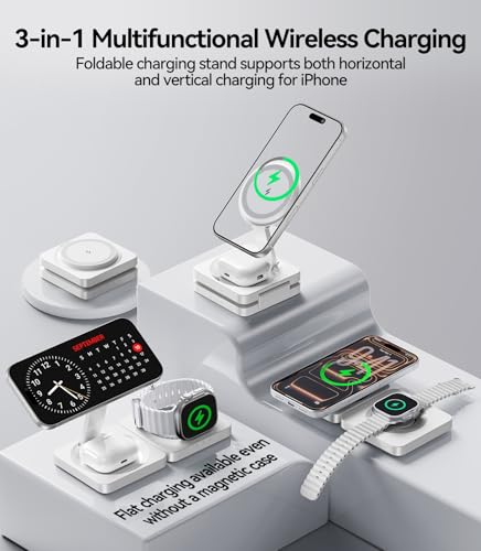 Wireless Charger for iPhone, 3-in-1 Magnetic Charging Station for Apple - color: White