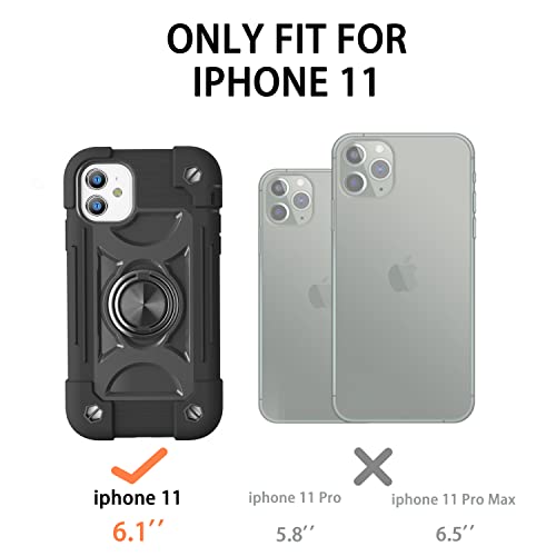 MARKILL Compatible with iPhone 11 Case 6.1 Inch with 360°Rotate Ring Stand, Military Grade Drop Protection Full Body Rugged Heavy Duty Case 3 in 1 Protective Cover Black - color: Black, size: iPhone 11 6.1"
