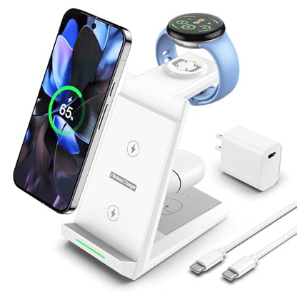 NANAMI 3 in 1 Wireless Charging Station Charger Dock for Google Devices - color: White