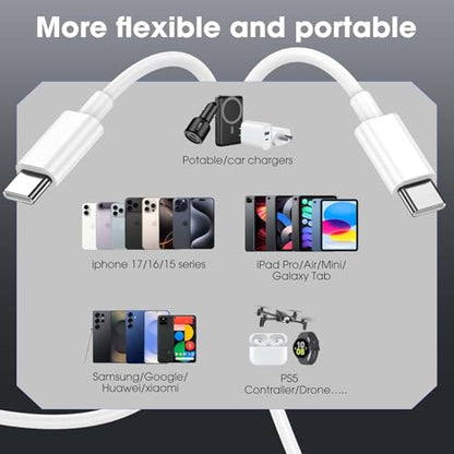 USB C to USB C 60W Fast Charging Cable 5-Pack [3ft+3ft+3ft+6ft+6ft] White