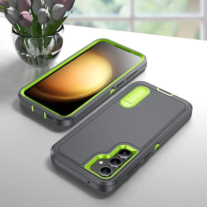 for Samsung Galaxy S23 FE Case with Kickstand Case 3-Layer Military Grade Protective Case Cover Silicone Heavy Duty Rugged Shockproof for Galaxy S23 FE Phone Case (Gray+Green) - color: Gray+Green