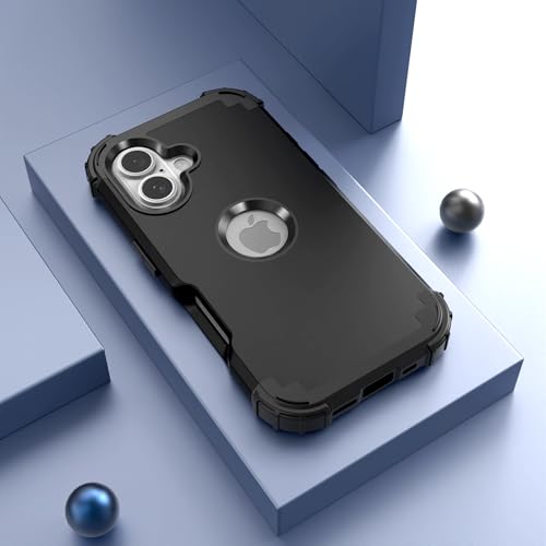 IDweel for iPhone 17 Case with Screen Protector for Men, 3 in 1 Shockproof Slim Fit Hybrid Heavy Duty Hard PC Cover Soft Silicone Bumper Full Body Anti-Fingerprint Case, Black - color: Black