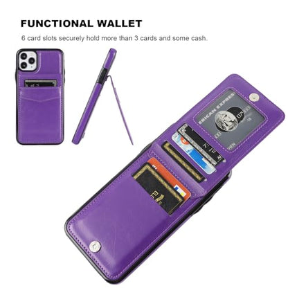 KIHUWEY for iPhone 11 Pro Max Wallet Case Card Holder, Dark Purple | Credit Card Slots, PU Leather, Kickstand, Magnetic Clasp, Flip Heavy Duty Cover for Men and Women - color: Dark Purple