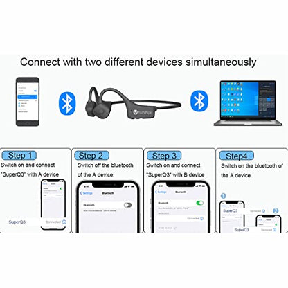 Bone Conduction Headphones - Bluetooth 5.2 Open Ear Headphones IP67 Waterproof Sport Earphones with Noise-Cancelling Mic - Wireless Bone Conducting Headset for Running Hiking Cycling - color: GREY