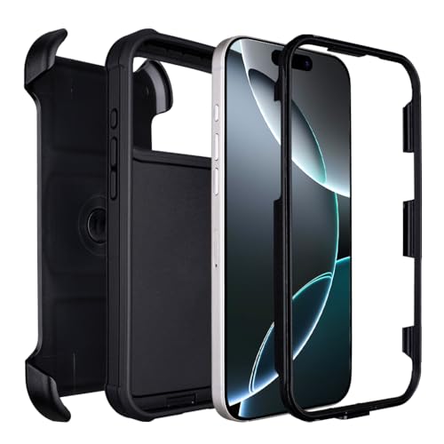 for Case iPhone 17 Pro Max Case with Belt Clip Holster Heavy Duty Black | Protective iPhone 17 ProMax Case Kickstand Shockproof Dustproof Port Sturdy Defender Cover for iPhone 17 Pro Max Cases Black - color: Black