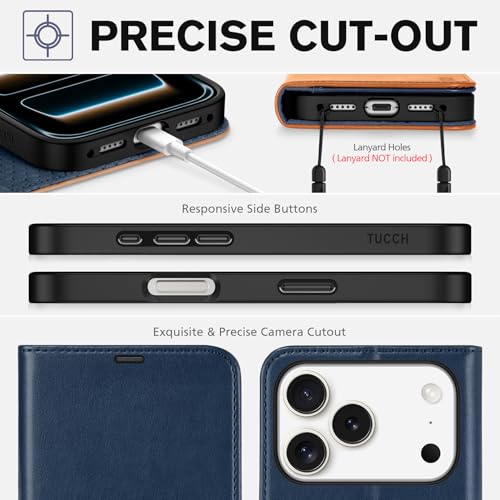 TUCCH Wallet Case for iPhone 17 Pro (6.3"), 4 Card Holders, Blue & Brown | RFID Blocking, Viewing Stand, Shockproof TPU Shell, PU Leather, Magnetic Closure, Protective Folio Flip Cover - color: Two-tone Blue & Brown