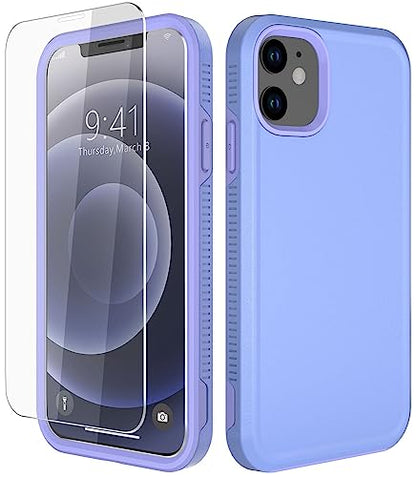 Diverbox for iPhone 12 case [Shockproof] [Dropproof] [Tempered Glass Screen Protector],Heavy Duty Protection Phone Case Cover for Apple iPhone 12(Purple-2in1) - color: Purple-2in1