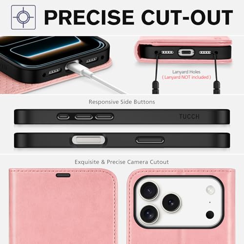 TUCCH Wallet Case for iPhone 17 Pro Max (6.9"), 4 Card Holders, Rose Gold | RFID Blocking, Viewing Stand, Shockproof TPU Shell, PU Leather, Magnetic Closure, Protective Folio Flip Cover - color: Rose Gold