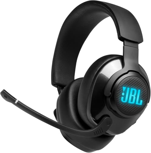 JBL Quantum 400 - Wired over-ear gaming headset with game-chat balance dial, JBL QuantumSURROUND and DTS, Voice focus directional flip-up mic and memory foam ear cushions (Black) - size: One Size