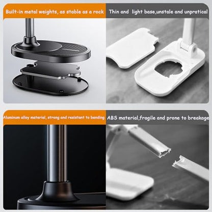 Phone Stand for Desk, Height Adjustable Desktop Phone Holder, 270°Angle Adjustable Tablet Stand with Weighted Base and Aluminum Alloy Support Rod for Phone and Tablet 4"-11" - color: White