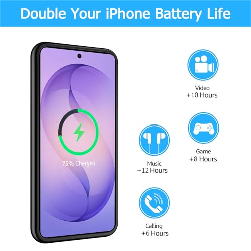 Battery Case for Galaxy S26 Plus, [12000mAh] Slim Rechargeable Smart Extended Charging Case Compatible with Galaxy S26 Plus(6.7 inch) Backup Power Battery Pack Charger Cover-Black - size: Galaxy S26 Plus