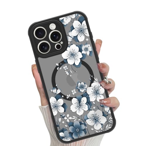 Magnetic for iPhone 16 Pro Max Case,White Flower | [Compatible with MagSafe] Cute Fashion Translucent Matte Hard Back Shockproof Anti-Scratch Phone Case,Ink Flower - color: Ink Flower, size: iPhone 16 Pro Max