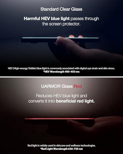 UARMOR Red Light Screen Protector for iPhone 16 Plus [6.7 Inch] Anti Blue Light, Double Strength 9H Tempered Glass with Easy Installation Kit, Case Friendly Fit - 2Pack - size: iPhone 16 Plus