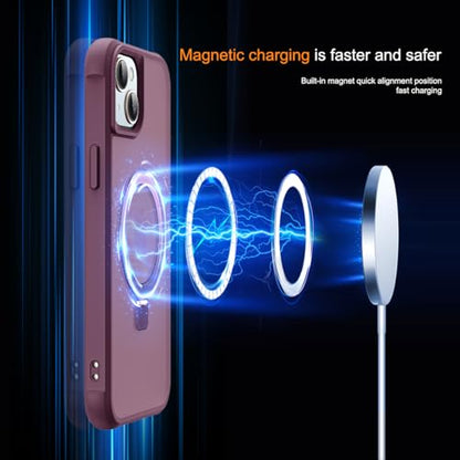 SKYLMW Compatible with iPhone 13/14 Case with Stand,Wine Red | iPhone 13 Case iPhone 14 Case 6.1",Magnetic Ring Stand,Compatible with MagSafe,Military-Grade Protection,Great Grip Feeling - color: Wine Red, size: Iphone 13 & Iphone 14