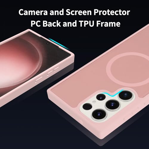 for Samsung Galaxy S23 Ultra Case Magnetic, Compatible with Magsafe 6.8 Inches Slim Fit Heavy Duty Protection Wireless Charging Lightweight Shockproof Anti-Slip Protective Phone Cover, Pink - color: Pink Magnetic