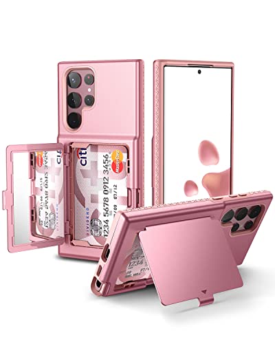 WeLoveCase for Samsung Galaxy S22 Ultra Wallet Case with Credit Card Holder & Hidden Mirror, All-Round Protection Shockproof Phone Cover Designed for Samsung Galaxy S22 Ultra, 6.8 Inch Rose Gold - color: Rose Gold