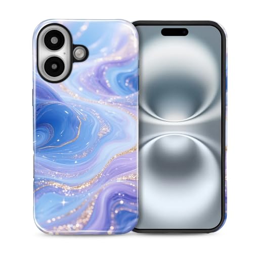 Case for iPhone 16, Shockproof Hybrid Protective Phone Case, Dual-Layer Drop Protection Anti-Scratch, Blue Purple Fluid - color: Blue Purple Fluid, size: iPhone 16