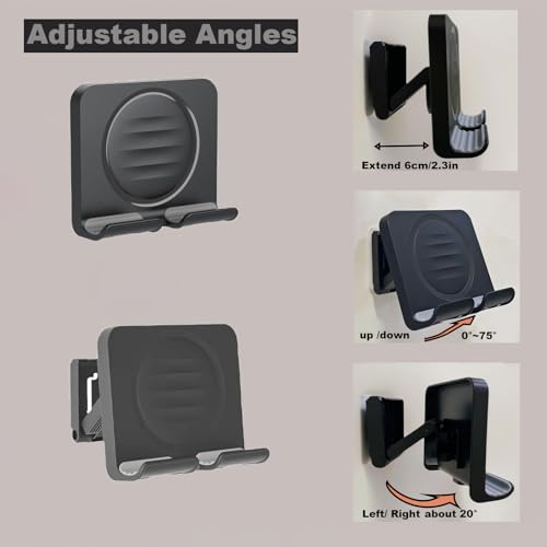 Shower Phone Holder Upgraded, Removable Wall Mounted Hands-Free Cellphone Stand, Angle Adjustable Phone Stand with 3pcs Adhesive Pad for Kitchen Bathroom Dorm Bedroom (Black) - color: black