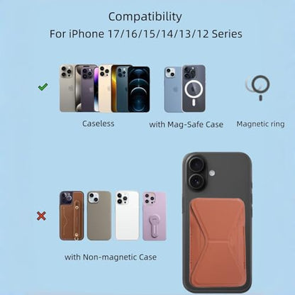 Magnetic Wallet for MagSafe with Stand, RFID Blocking, 2 Card Holder, Slim Leather, Compatible with iPhone 17 16 15 14 13 12 Series - color: brown small support