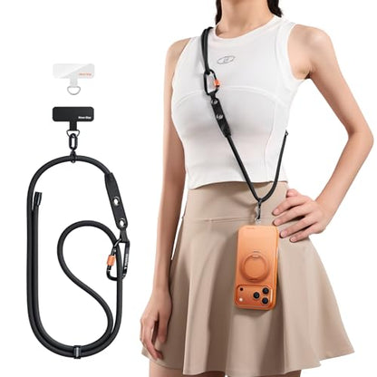 TORRAS Phone Lanyard Crossbody w/Hanging Loops, 2 Phone Tether Tabs, Black - color: 1-black