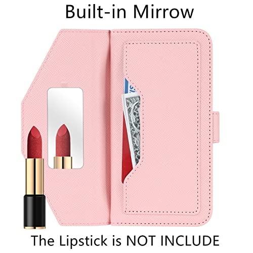 Crossbody Wallet for Google Pixel 7 Case with Strap,6.3",Pink | Long Shoulder Strap,Credit Card Holder, PU Leather, Handbag Purse, Kickstand, Make Up Mirror, Cover Case, for Women Girls - color: Pink