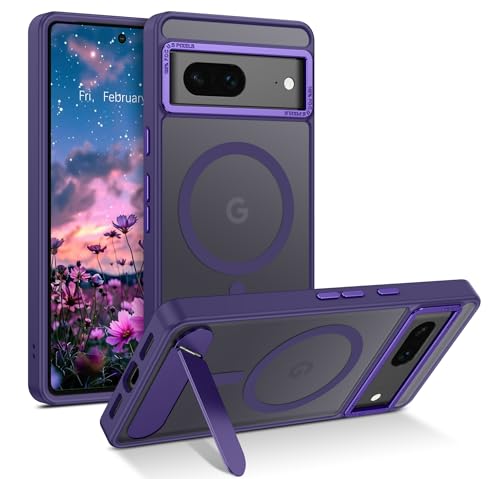GUAGUA for Google Pixel 7 Case with Stand, Magnetic Cases with Foldable Invisible Stand Translucent Matte Back Slim Protective Shockproof Kickstand Phone Case for Google Pixel 7 6.3", Purple - color: Purple, size: for Google Pixel 7