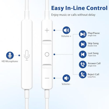 APETOO USB C Headphones Magnetic Wired Earbuds iPhone 18 Pro 17 16 15 White - color: White